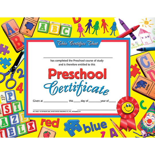 Preschool Certificate, .5'' x 11'', Pack of 30