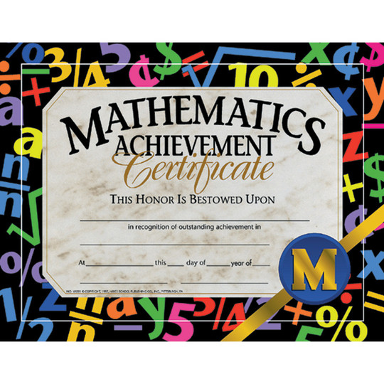 Mathematic Achievement Certificate, .5'' x 11'', Pack of 30
