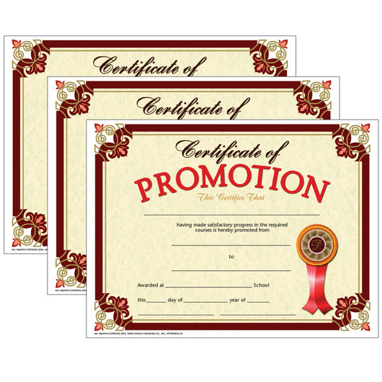 Certificate of Promotion, .5'' x 11'', 30 Per Pack, 3 Packs