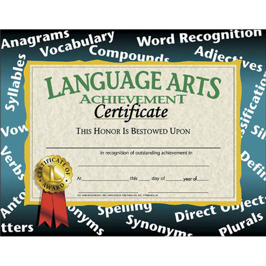 Language Arts Achievement Certificate, .5'' x 11'', Pack of 30