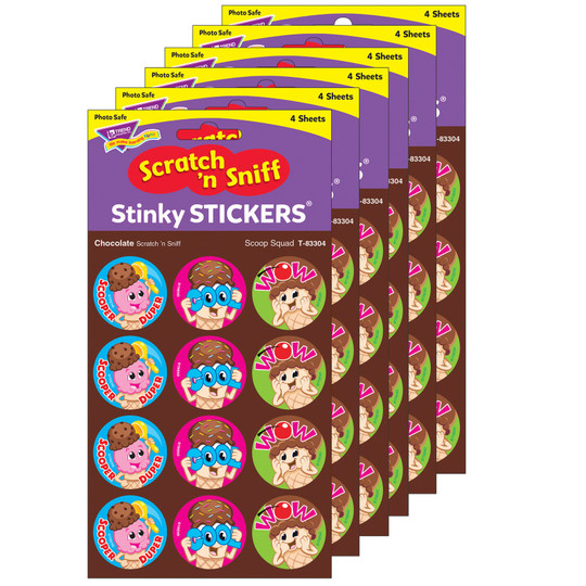 Scoop Squad/Chocolate Stinky Stickers, 48 Per Pack, 6 Packs