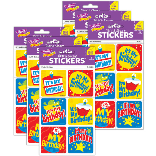 It's My Birthday Tear & Share Stickers, 30 Per Pack, 6 Packs