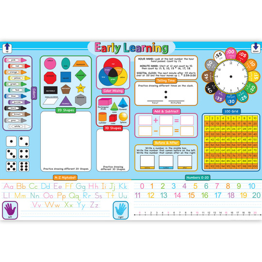 Early Learning Education Basics Learning Placemat, 13'' x 19'', Single Sided, Pack of 10