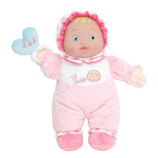 Lil' Hugs Baby's First Soft Doll, Vinyl Face, Pastel Outfits with Rattle, 12'' Caucasian