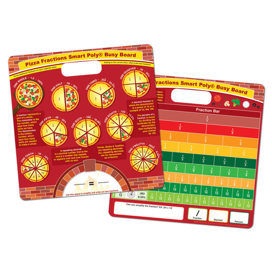 Smart Poly Educational Activity Busy Board, Dry Erase with Marker, 10-3/4'' x 10-3/4'', Pizza Fractions