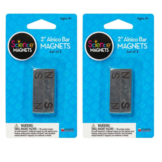 Alnico Bar Magnets, 2'', N/S Stamped, Pack of 2, 2 Packs