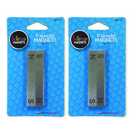 Alnico Bar Magnets, 3'', N/S Stamped, 2 Per Pack, 2 Packs