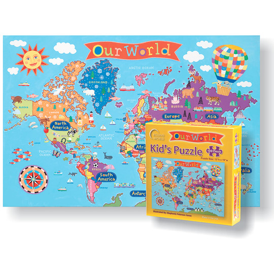 Kid's Jigsaw Puzzle, World, 13'' x 19'', 100 Pieces