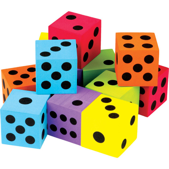 Foam Colorful Large Dice, 1-1/2'', Pack of 12