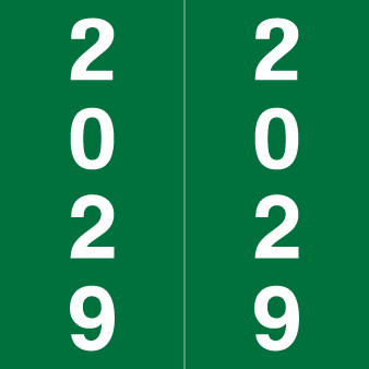IFC 2029 GREEN Year Label 1-7/8"H X 1-7/8"W END TAB 500/RL
