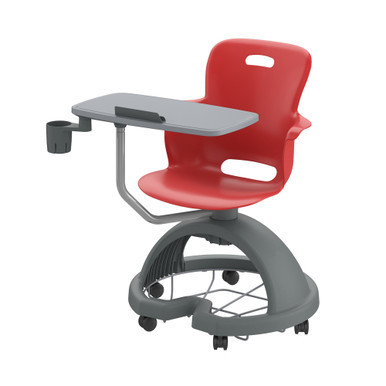 Red Ethos 18-Inch Storage-Base Swivel Chair with Right-Hand Tablet Worktop, Cup Holder, Backpack Storage, and Hard Casters (25 in W x 20 in D