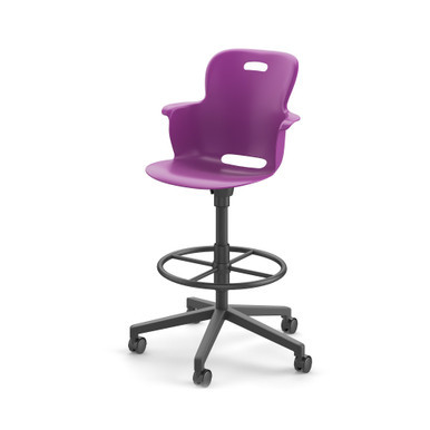 Purple Ethos Stool-Height Swivel Chair with 5-Star Base with Hard Casters (25 in W x 20 in D x 2