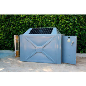 Gray solar-powered two-door e-bike charging locker with capacity for two bikes