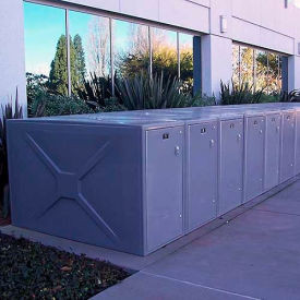 Medium gray one-piece fiberglass bike locker with T-handle lock