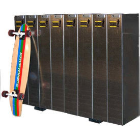 Gray single-sided locker for storing up to eight longboards or scooters