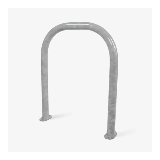 Silver flange-mounted galvanized bike dock rack for up to two bicycles