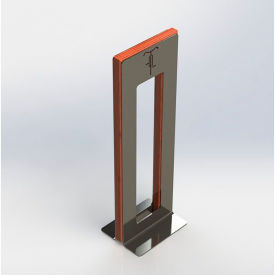 Silver and brown surface-mount bike rack with stainless steel plate and hardwood planks