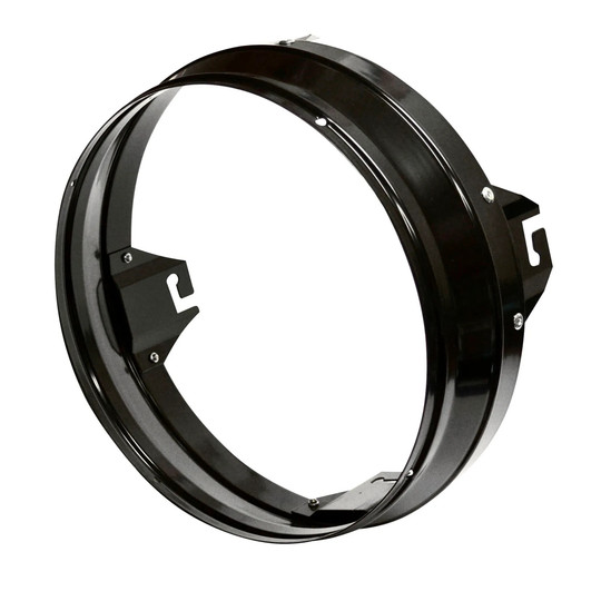 Black steel single-outlet 12-inch duct adapter for HVF110 heater