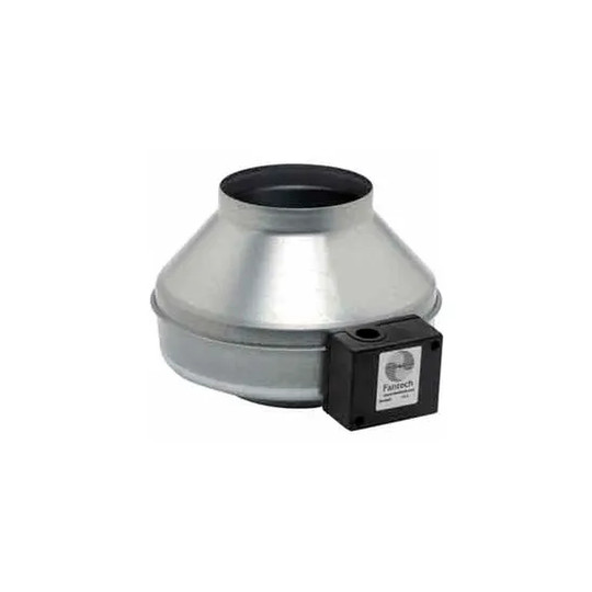 Silver 6-inch inline centrifugal duct fan with metal housing