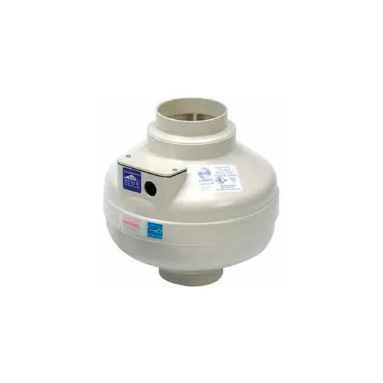 White 6-inch inline centrifugal duct fan with molded housing