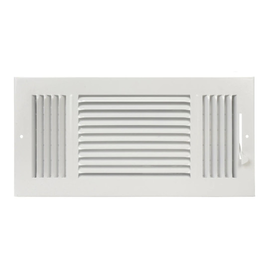 White 3-way steel ceiling and sidewall register with adjustable louver damper