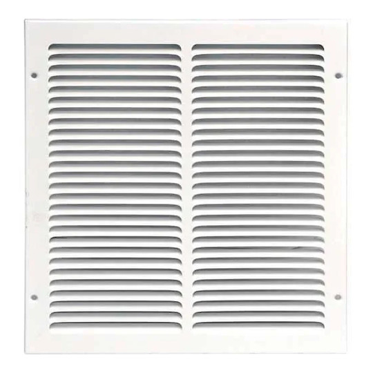 White 12 in. x 12 in. surface-mount return air grille with fan-shaped louvers