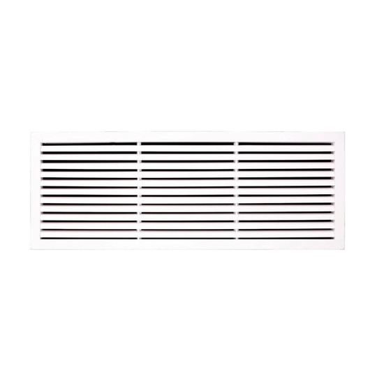 White aluminum return air grille with fixed curved blades for a 36 x 12 inch duct opening