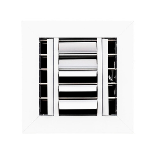 White aluminum 4-way ceiling air diffuser for a 6 x 6 inch duct opening