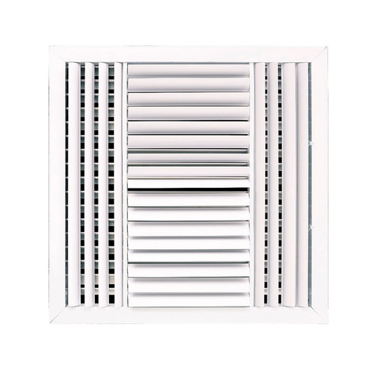 White 4-way aluminum ceiling air diffuser for an 18 x 18 inch duct opening
