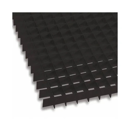 Two black aluminum eggcrate grille panels with a 1/2-inch cell pattern