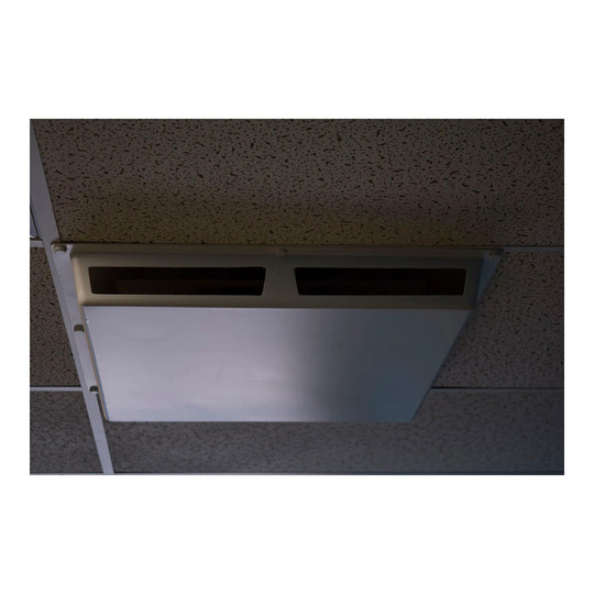 White 2-way magnetic diffuser cover for a 24 inch drop ceiling grid