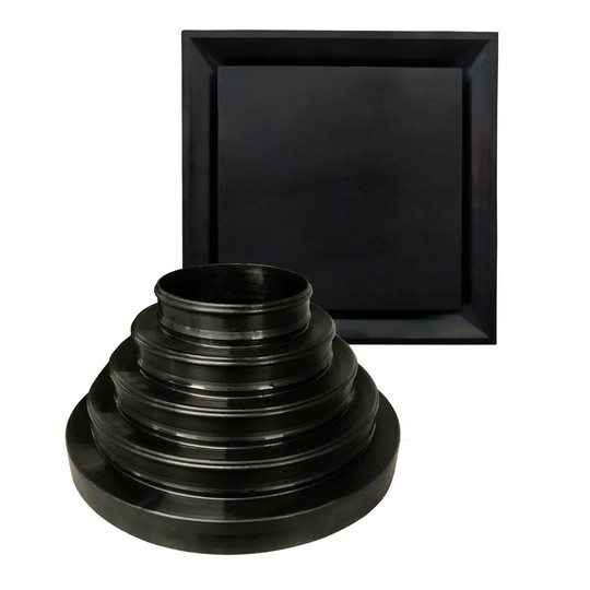 Black universal plaque diffuser kit with adjustable reducer for 6 to 14 inch duct necks