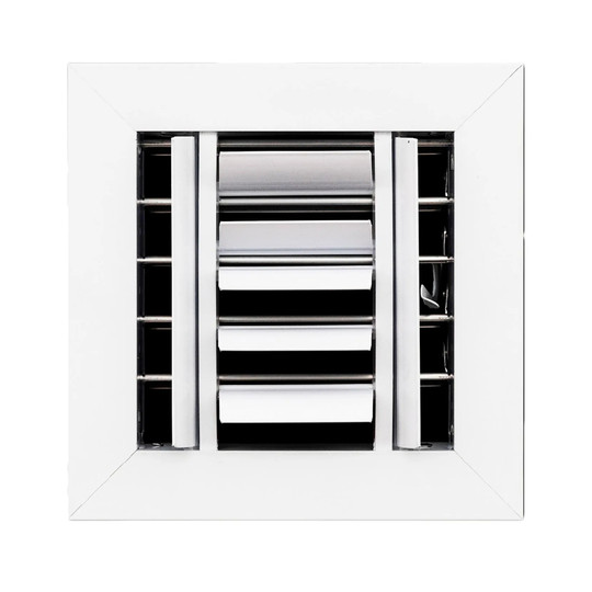 White aluminum 4-way ceiling diffuser for an 8 x 8 inch duct opening