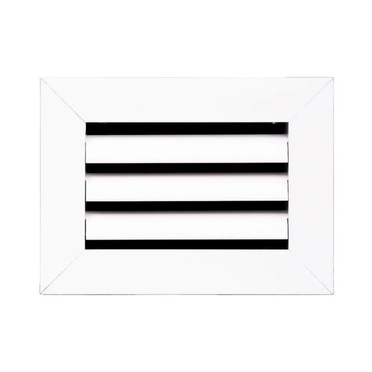 White aluminum return air grille with fixed curved blades for a 6 by 4 inch duct opening