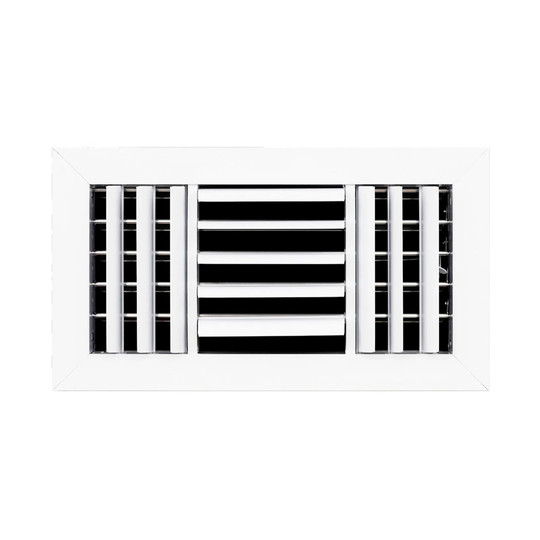 White three-way aluminum ceiling diffuser for a 12 x 6 inch duct opening