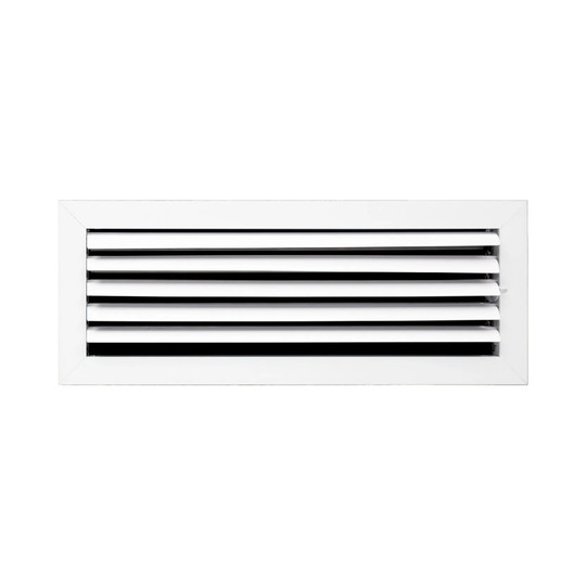White 1-way adjustable aluminum ceiling diffuser for a 14 x 4 inch duct opening