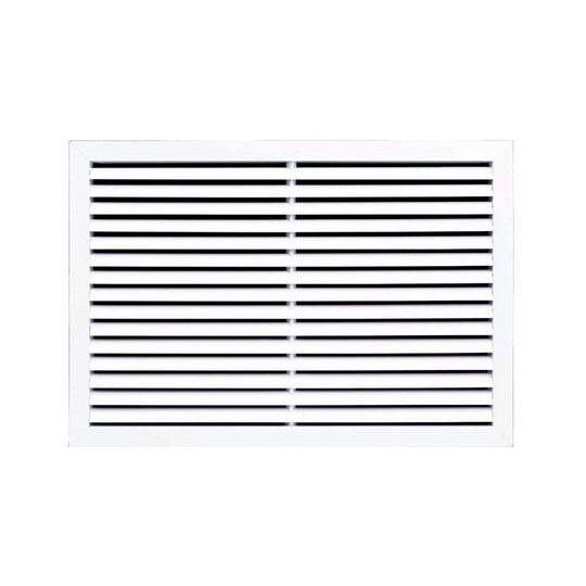 White aluminum return air grille with fixed curved blades for a 24 x 16 duct opening