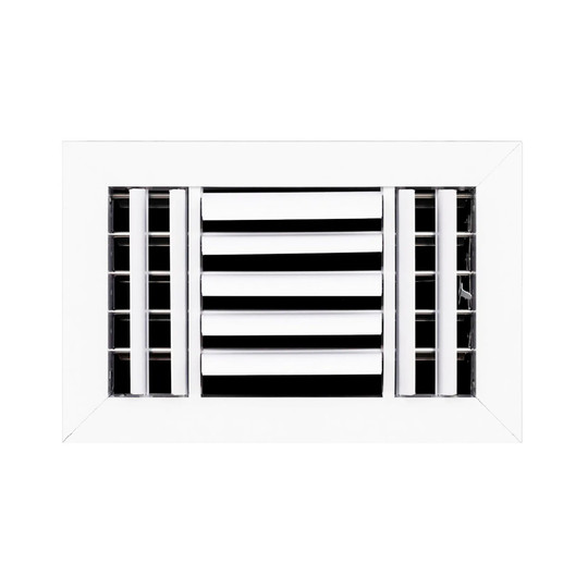 White 3-way aluminum ceiling diffuser for a 10 x 6 inch duct opening