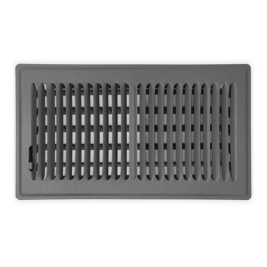 Storm gray steel floor vent register with two-way deflection for a 6 x 10 inch opening