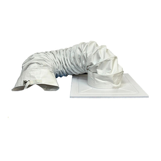 White portable air conditioner ceiling panel kit with flexible panel and ducting
