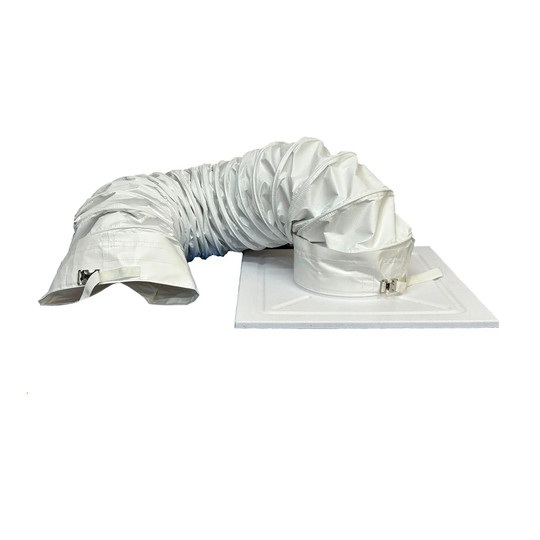 White ceiling panel kit with belt ends for portable air-conditioning ducting