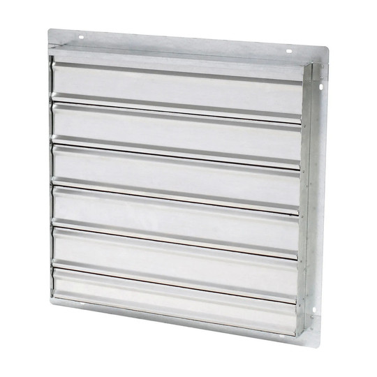 Rear-flange wall exhaust shutter with galvanized frame and aluminum blades