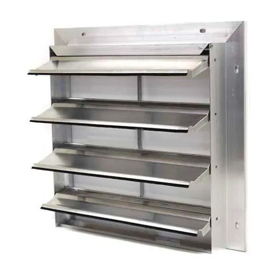 Rear-flanged aluminum wall exhaust shutter with horizontal blades