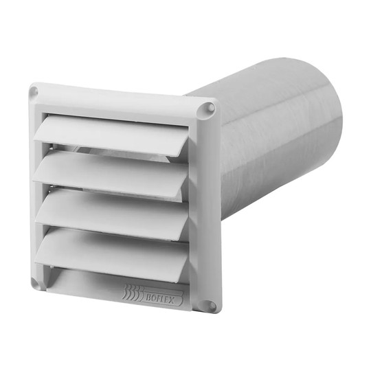 White plastic exterior wall louver with duct connection