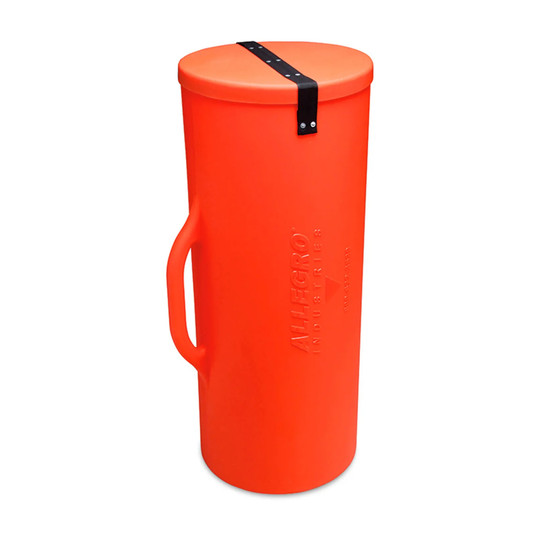 Orange 12-inch plastic duct storage canister with molded-handle lid