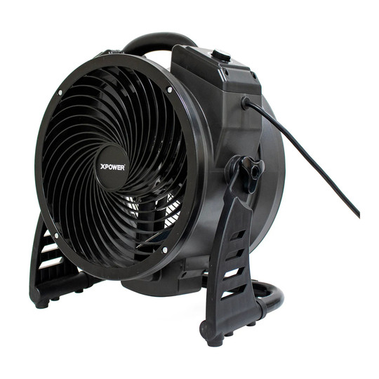 Black axial air mover with integrated ozone generator and directional stand