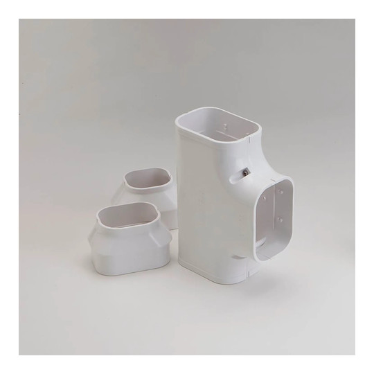 White 100 mm tee fitting for exposed air conditioner line sets