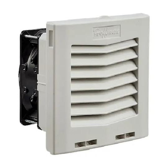 Gray side-mount enclosure filter fan with hinged grille