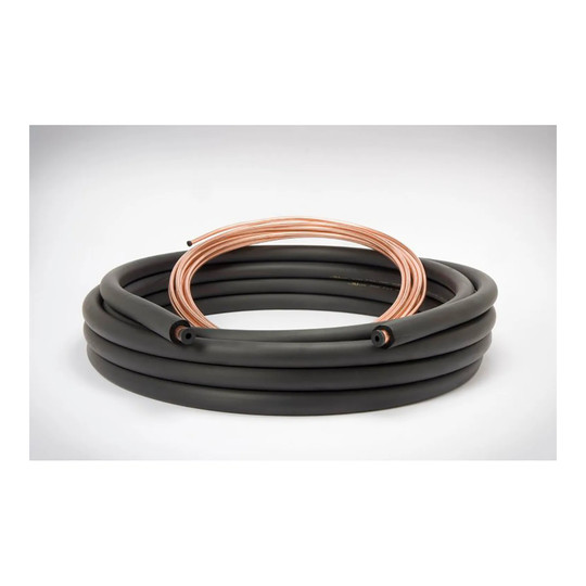 Copper HVAC line set with black suction-line insulation