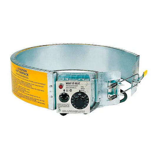 Gray wraparound drum heater for a 55-gallon steel drum